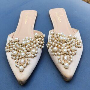 Lulus Flora Ivory Satin Embroidered Pointed Toe Mules